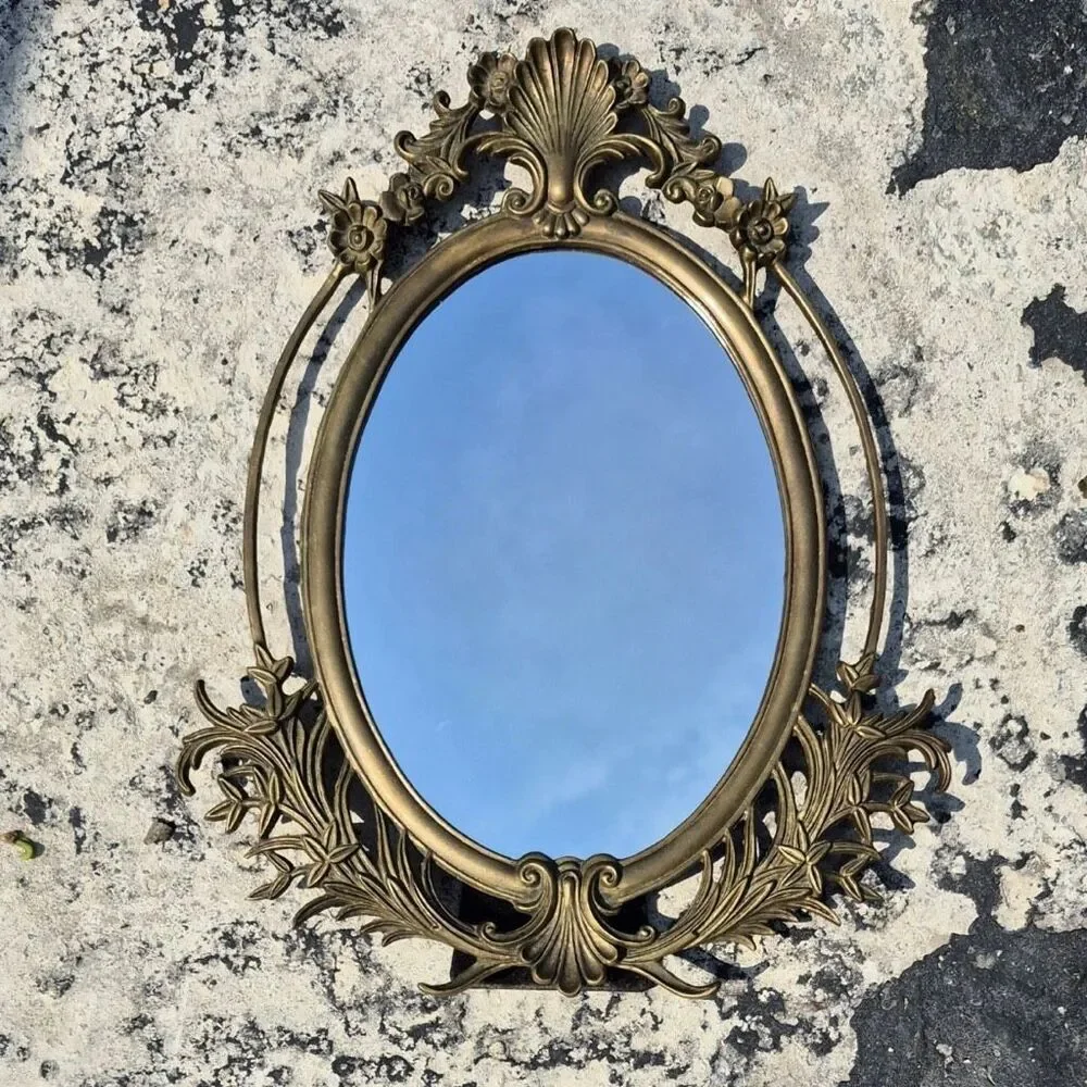 Vintage Antique Ornate Mirror With Floral And Scrollwork Design Bronze Finish